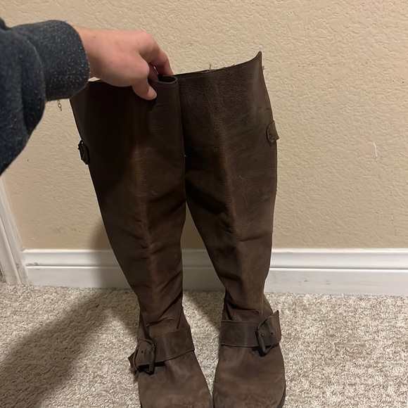 Real leather brown boots with buckles and studs up the back - Picture 2 of 7